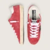 Super-Star da donna in pelle scamosciata rossa con stella glitterata e linguetta bianca sul tallone