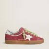 Super-Star da donna in pelle scamosciata rossa con stella in pelle bianca e linguetta sul tallone in pelle argentata