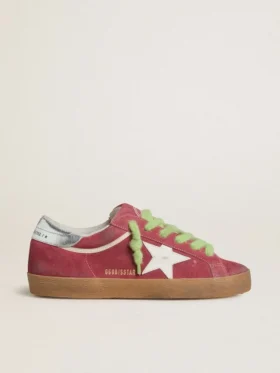 Super-Star da donna in pelle scamosciata rossa con stella in pelle bianca e linguetta sul tallone in pelle argentata