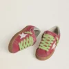 Super-Star da donna in pelle scamosciata rossa con stella in pelle bianca e linguetta sul tallone in pelle argentata