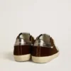 Super-Star da donna in velluto color cognac con stella in pelle metallizzata e linguetta sul tallone