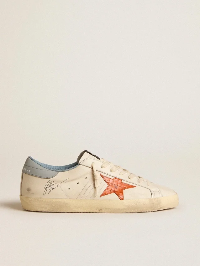Super-Star da uomo con stella con stampa coccodrillo e linguetta sul tallone blu-argento