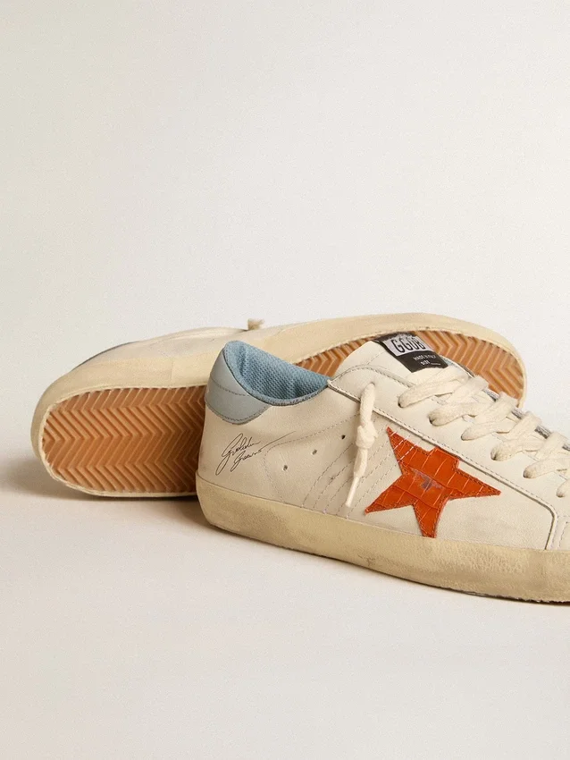 Super-Star da uomo con stella con stampa coccodrillo e linguetta sul tallone blu-argento