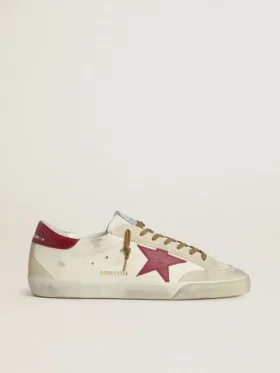 Super-Star da uomo con stella in pelle rossa e inserti in pelle scamosciata beige