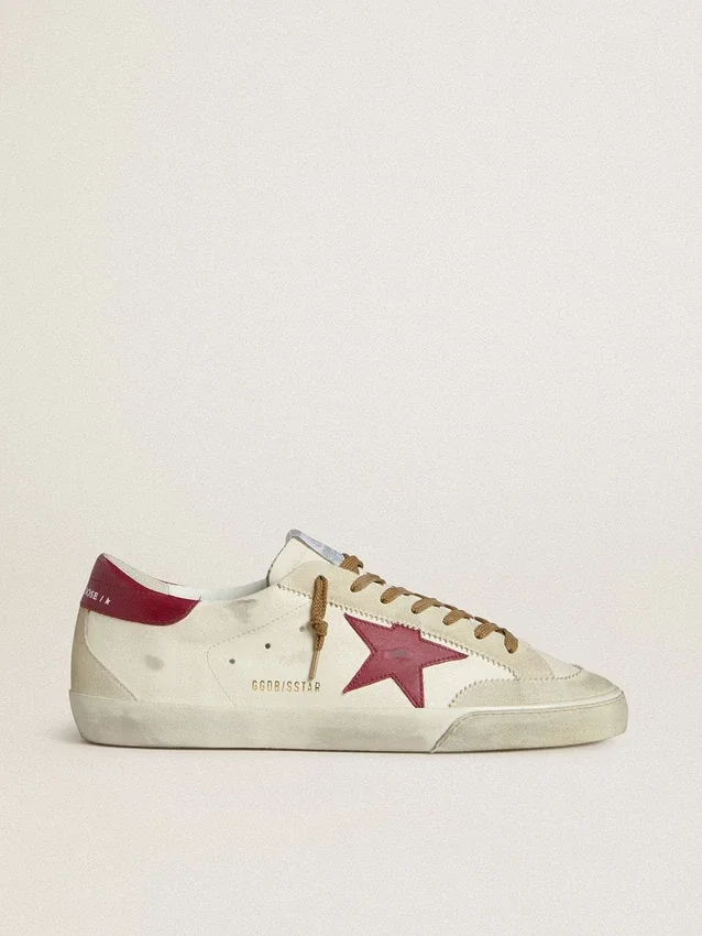 Super-Star da uomo con stella in pelle rossa e inserti in pelle scamosciata beige