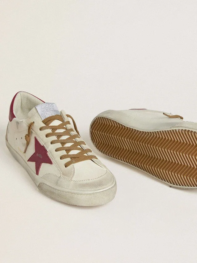 Super-Star da uomo con stella in pelle rossa e inserti in pelle scamosciata beige