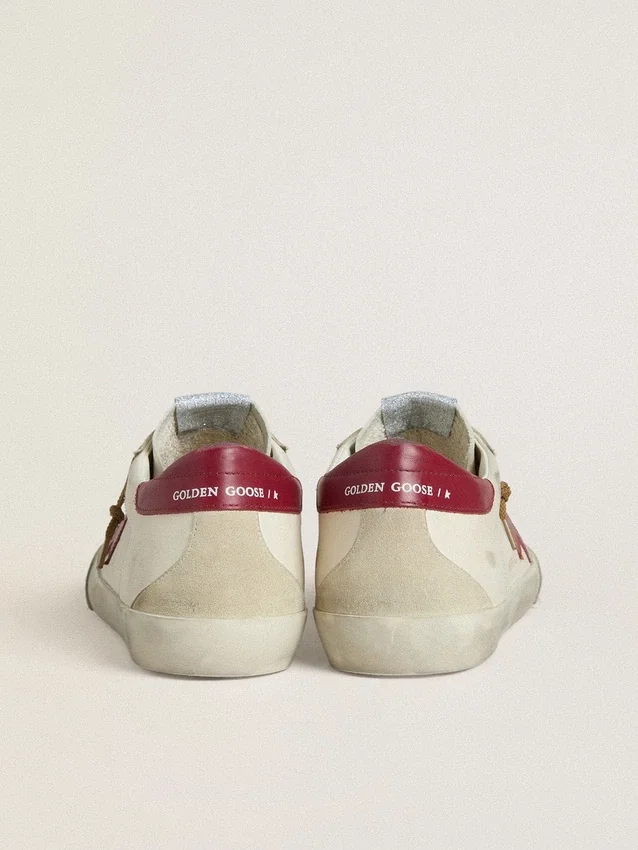 Super-Star da uomo con stella in pelle rossa e inserti in pelle scamosciata beige
