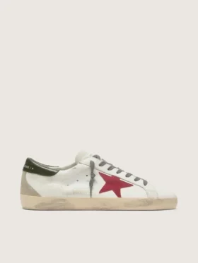 Super-Star da uomo con stella in pelle scamosciata rossa e linguetta sul tallone in pelle verde