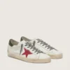 Super-Star da uomo con stella in pelle scamosciata rossa e linguetta sul tallone in pelle verde