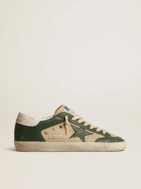 Super-Star da uomo in mesh color crema e nappa verde con stella in nappa