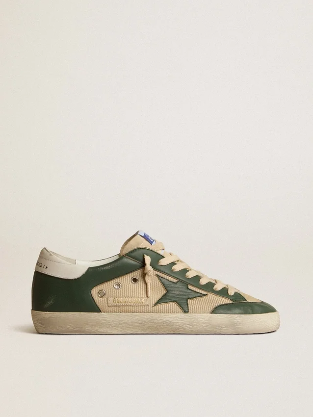 Super-Star da uomo in mesh color crema e nappa verde con stella in nappa