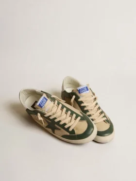 Super-Star da uomo in mesh color crema e nappa verde con stella in nappa
