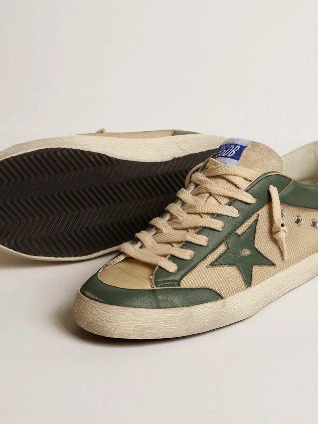 Super-Star da uomo in mesh color crema e nappa verde con stella in nappa