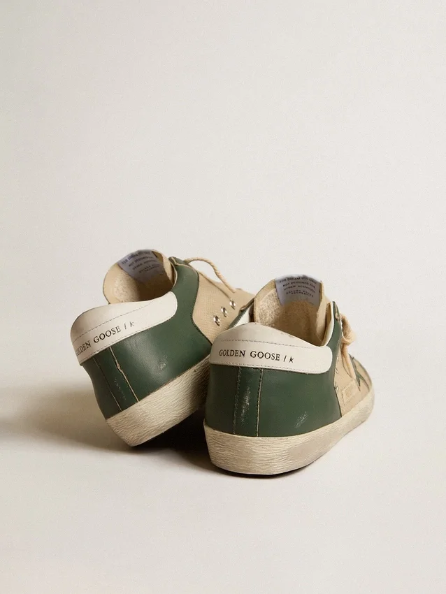 Super-Star da uomo in mesh color crema e nappa verde con stella in nappa
