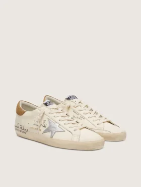 Super-Star da uomo in nappa con stella argentata metallizzata e scritte su tutta la superficie