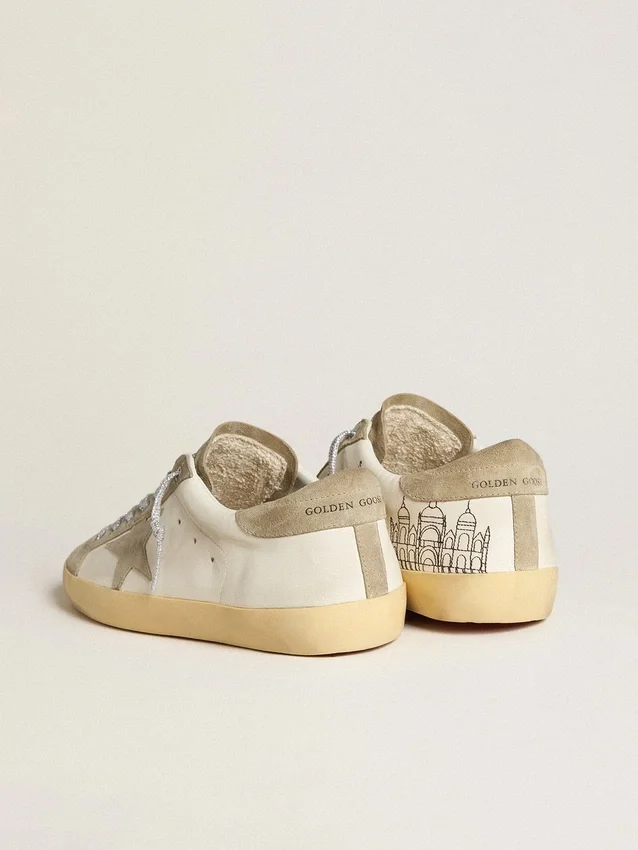 Super-Star da uomo in nappa con stella in pelle scamosciata grigio ghiaccio e ricami neri