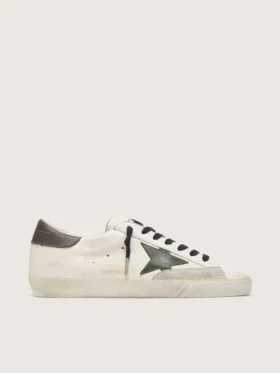 Super-Star da uomo in nappa con stella in pelle verde e linguetta sul tallone in pelle grigia