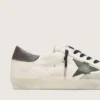 Super-Star da uomo in nappa con stella in pelle verde e linguetta sul tallone in pelle grigia
