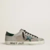 Super-Star da uomo in nappa e pelle scamosciata con stella in pelle verde con stampa coccodrillo