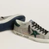Super-Star da uomo in nappa e pelle scamosciata con stella in pelle verde con stampa coccodrillo