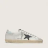 Super-Star da uomo in pelle bianca con stella in nabuk nero e linguetta sul tallone in pelle metallizzata argento