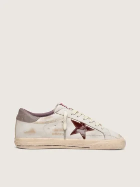 Super-Star da uomo in pelle bianca con stella in pelle laminata bordeaux