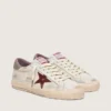 Super-Star da uomo in pelle bianca con stella in pelle laminata bordeaux