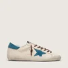 Super-Star da uomo in pelle bianca con stella in pelle scamosciata turchese