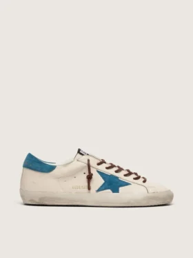 Super-Star da uomo in pelle bianca con stella in pelle scamosciata turchese