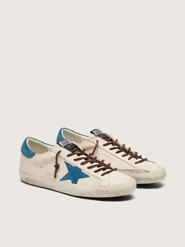 Super-Star da uomo in pelle bianca con stella in pelle scamosciata turchese
