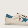 Super-Star da uomo in pelle bianca con stella in pelle scamosciata turchese