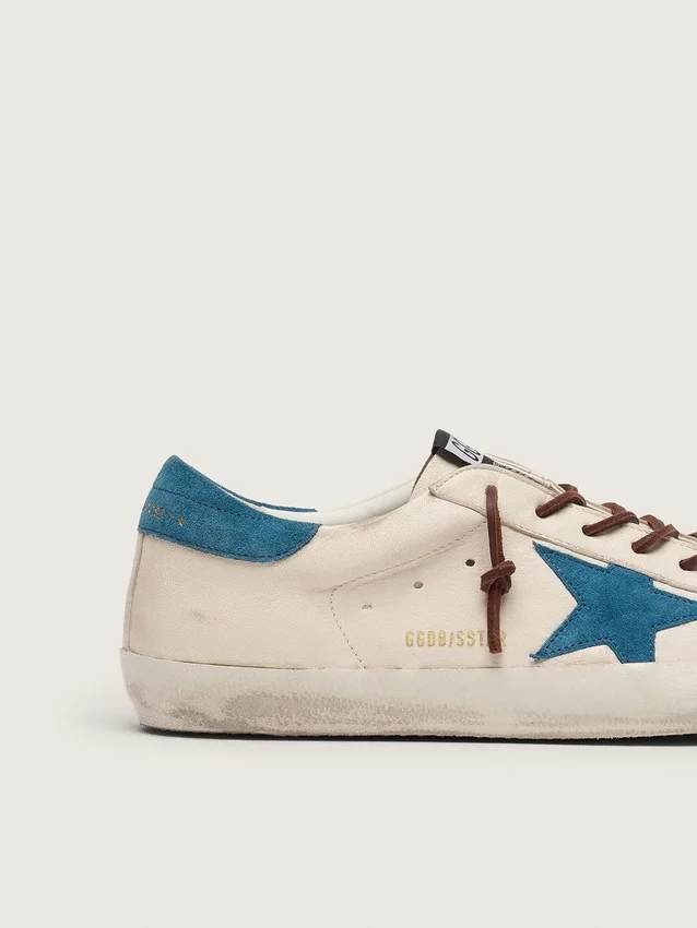Super-Star da uomo in pelle bianca con stella in pelle scamosciata turchese
