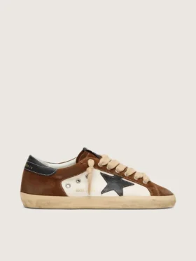 Super-Star da uomo in pelle bianca e pelle scamosciata marrone con stella in pelle nera