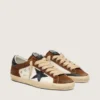 Super-Star da uomo in pelle bianca e pelle scamosciata marrone con stella in pelle nera
