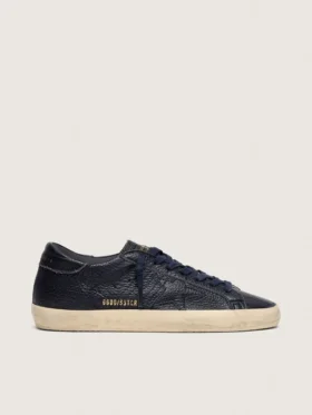 Super-Star da uomo in pelle blu navy con stella in pelle tono su tono