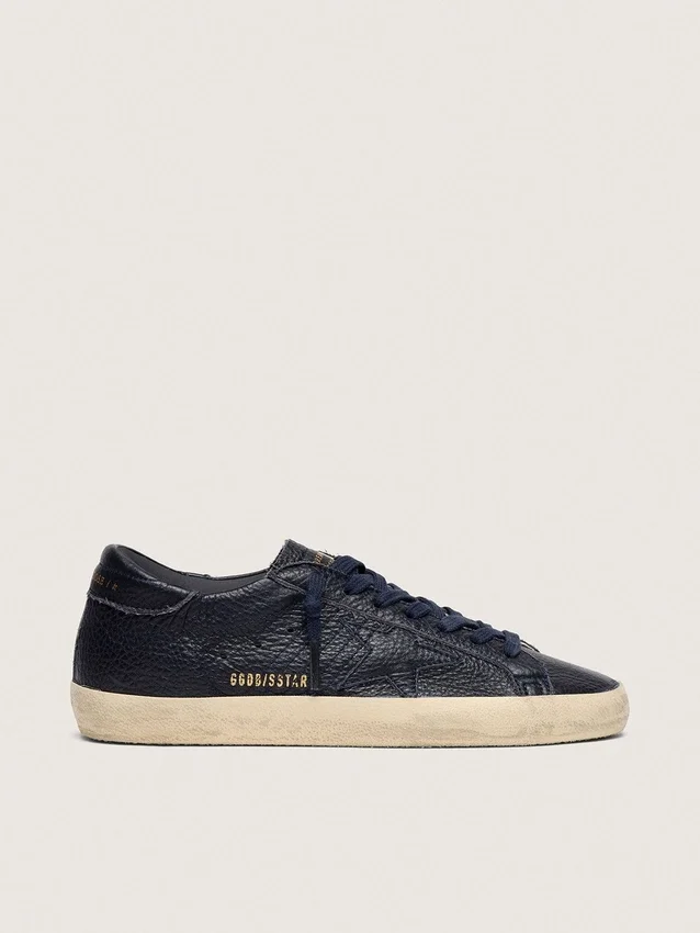 Super-Star da uomo in pelle blu navy con stella in pelle tono su tono