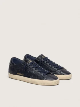 Super-Star da uomo in pelle blu navy con stella in pelle tono su tono