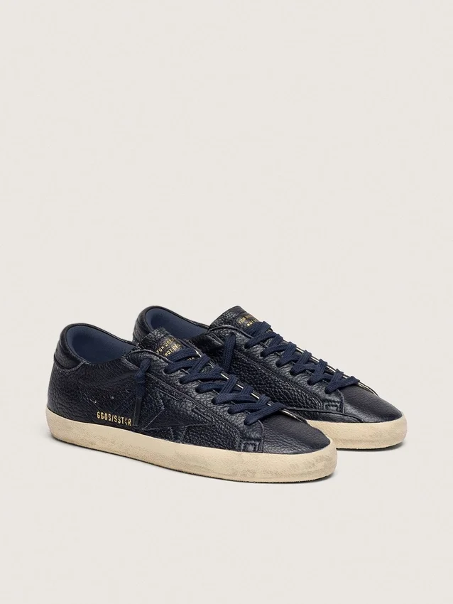 Super-Star da uomo in pelle blu navy con stella in pelle tono su tono