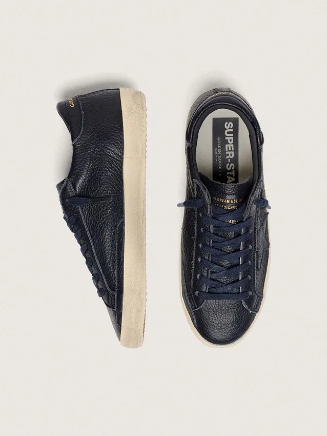 Super-Star da uomo in pelle blu navy con stella in pelle tono su tono