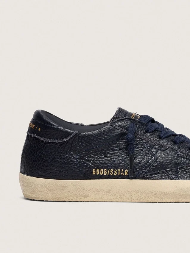 Super-Star da uomo in pelle blu navy con stella in pelle tono su tono
