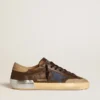 Super-Star da uomo in pelle con stella in pelle blu e linguetta sul tallone in nabuk beige