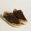 Super-Star da uomo in pelle con stella in pelle blu e linguetta sul tallone in nabuk beige