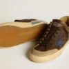 Super-Star da uomo in pelle con stella in pelle blu e linguetta sul tallone in nabuk beige