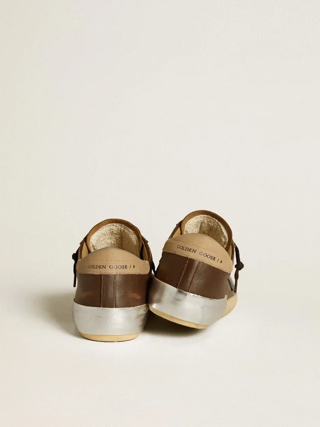 Super-Star da uomo in pelle con stella in pelle blu e linguetta sul tallone in nabuk beige