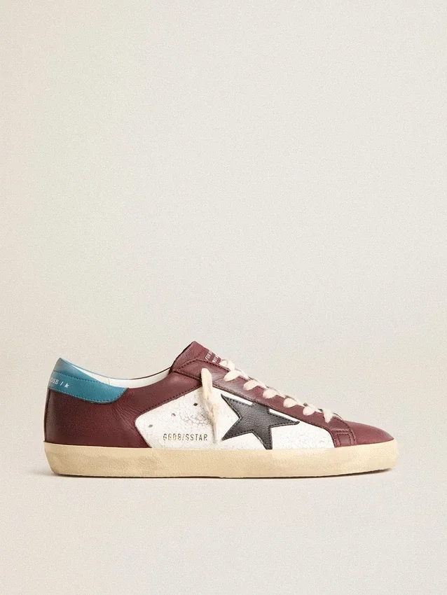 Super-Star da uomo in pelle crackle con stella marrone e linguetta sul tallone verde acqua