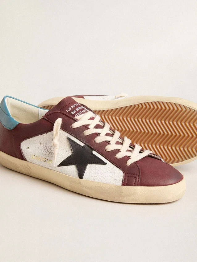 Super-Star da uomo in pelle crackle con stella marrone e linguetta sul tallone verde acqua