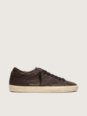 Super-Star da uomo in pelle marrone scuro con stella in pelle tono su tono
