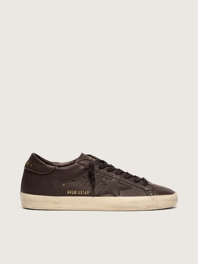 Super-Star da uomo in pelle marrone scuro con stella in pelle tono su tono