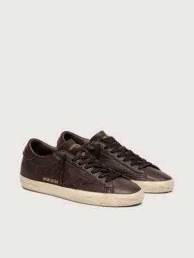 Super-Star da uomo in pelle marrone scuro con stella in pelle tono su tono