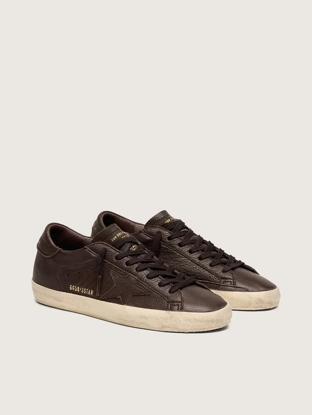 Super-Star da uomo in pelle marrone scuro con stella in pelle tono su tono
